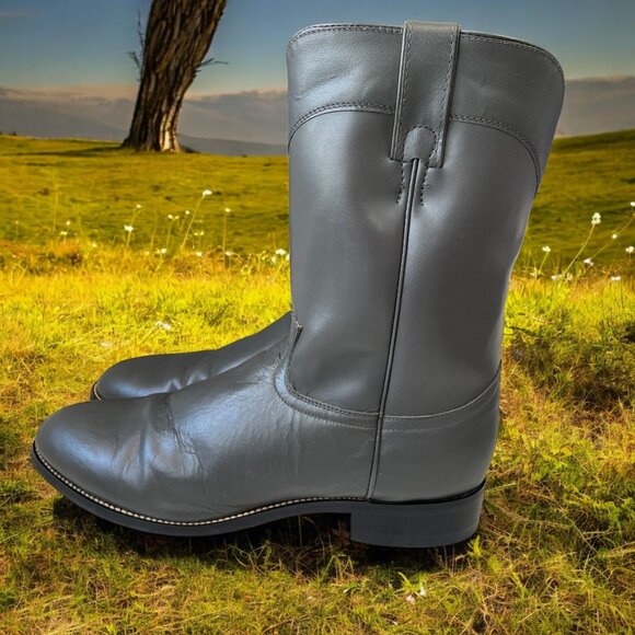 Diamond J Mens Leather Cowboy Boots Gray Size 9.5D Western Style Made In Mexico - Picture 1 of 14